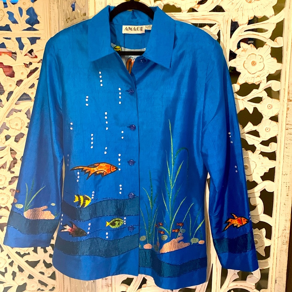 Vintage ANAGE Embellished “Under the Sea” Silk Jacket – Medium